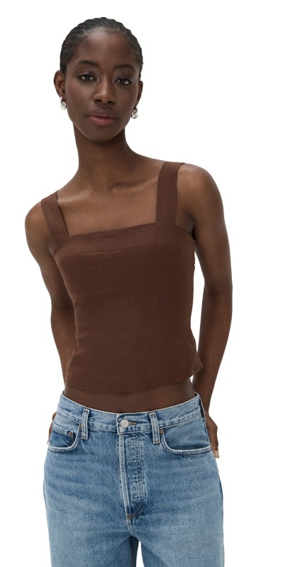 Reformation Darci Linen Top Chocolate Cake