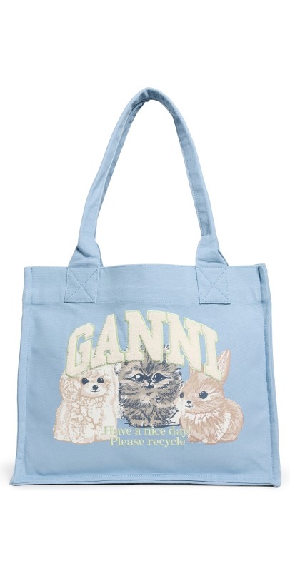 GANNI Large Easy Shopper Pocket Animal Print Tote Soft Chambray