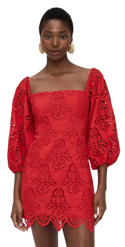 Cara Cara Montauk Dress Red Embroidered Eyelet