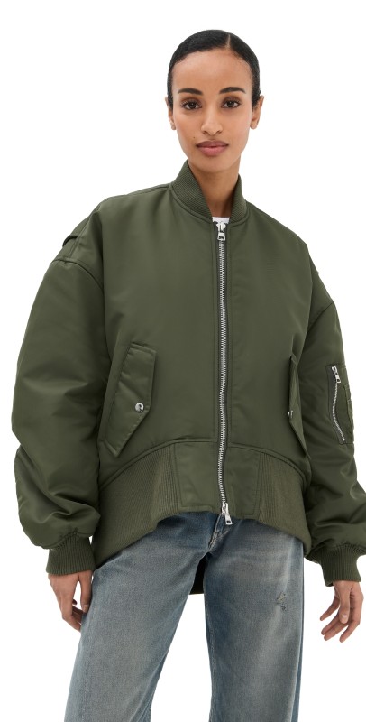 JW Anderson Oversized Curved Hem Bomber Jacket Olive