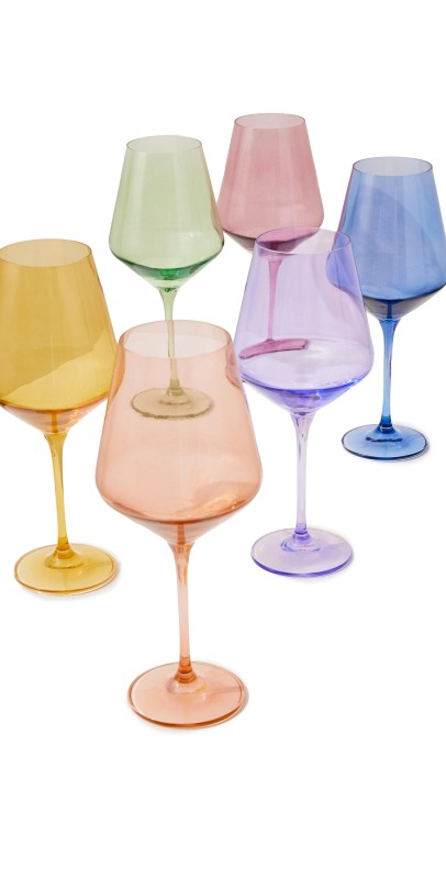 Estelle Colored Glass Stemware Set of 6 Pastel Mix