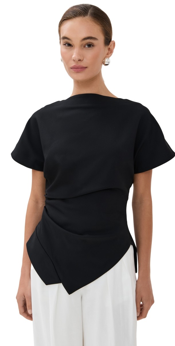 Róhe Draped Lapel Top Black