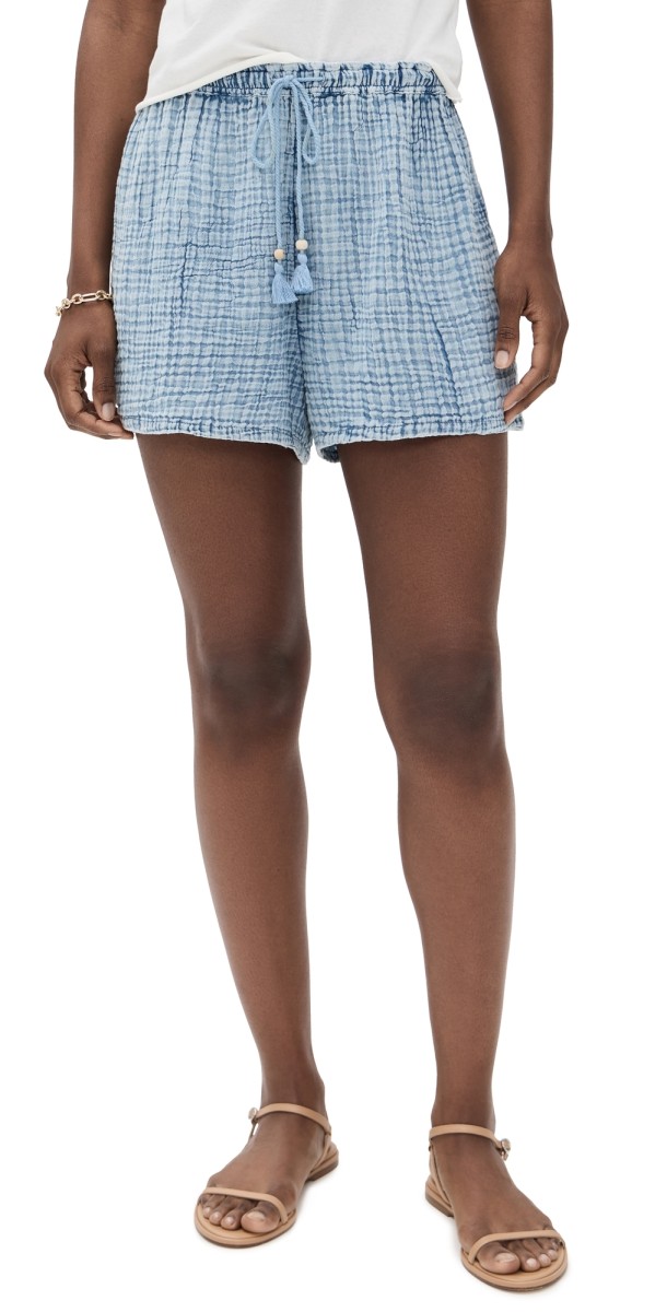 Faherty Dune Cotton Gauze Drawstring Shorts Light Indigo Wash