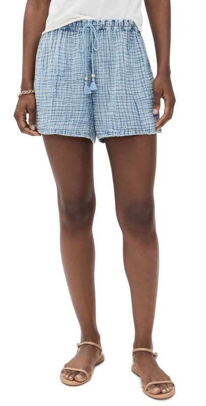 Faherty Dune Cotton Gauze Drawstring Shorts Light Indigo Wash
