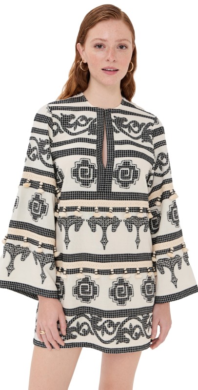 Johanna Ortiz Quetzalcalt Temple Mini Dress Ecru/Black