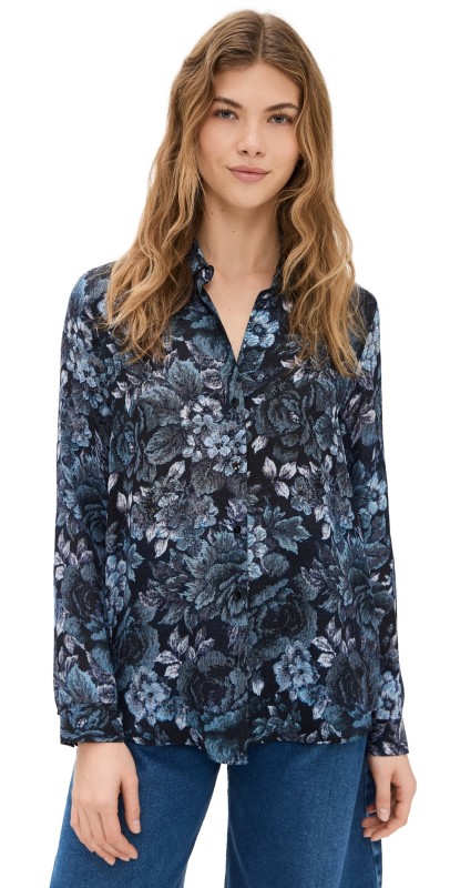 L'AGENCE Nina Long Blouse Black/Midnight Floral Multi