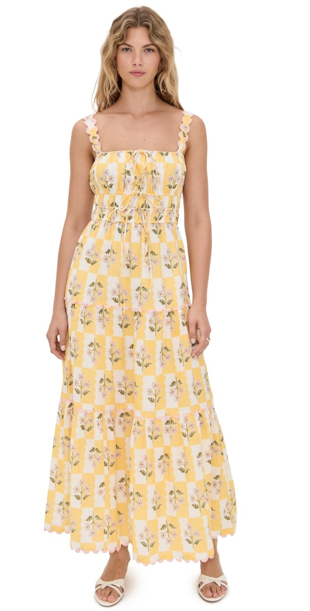 Saylor Zarina Floral Block Print Midi Dress Multi