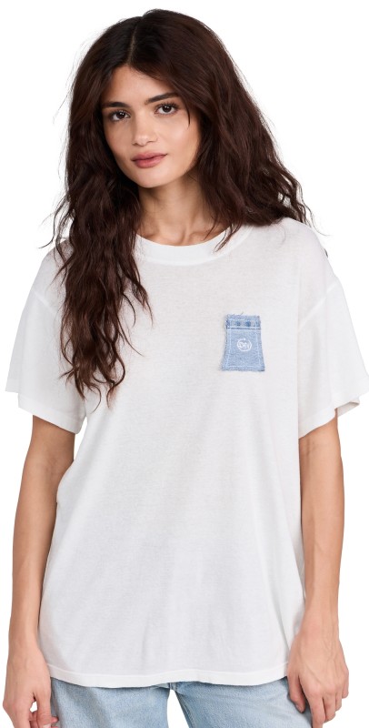 Sami Miro Vintage Blue Denim Scrap Loose Tee White