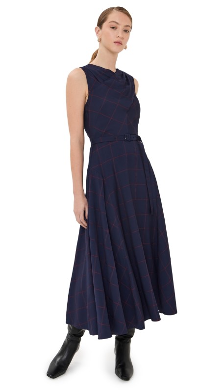 La Ligne Windowpane Dress Navy/Burgundy