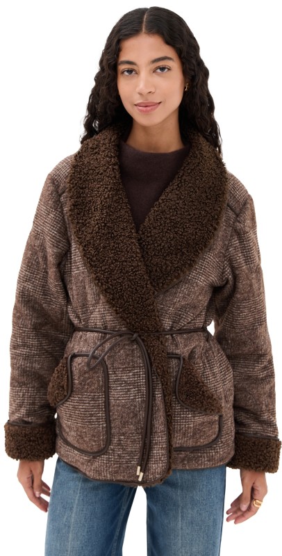 SIMKHAI Rorie Quilted Jacket Chocolate