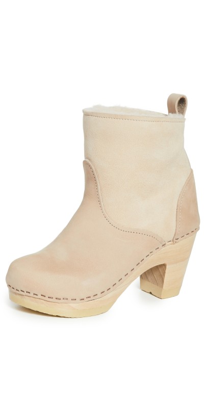 No.6 Pull On Shearling High Heel Booties Bone