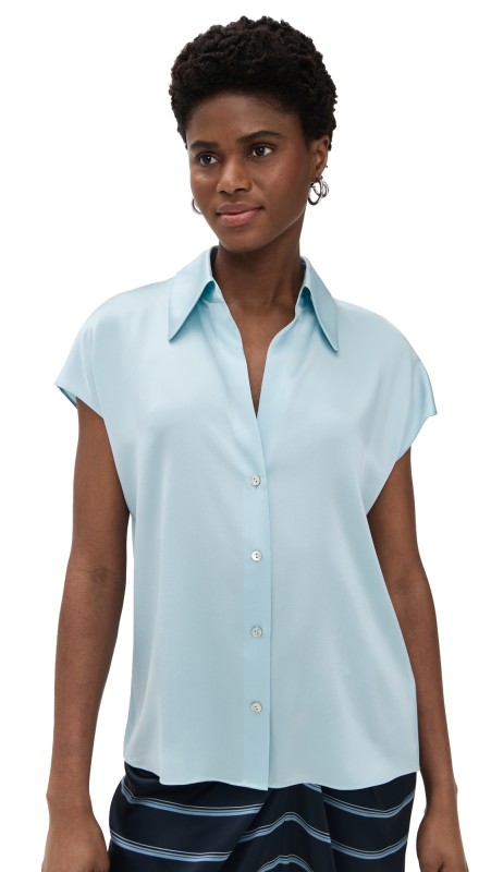 Vince Cap Sleeve Ruched Back Blouse Celeste