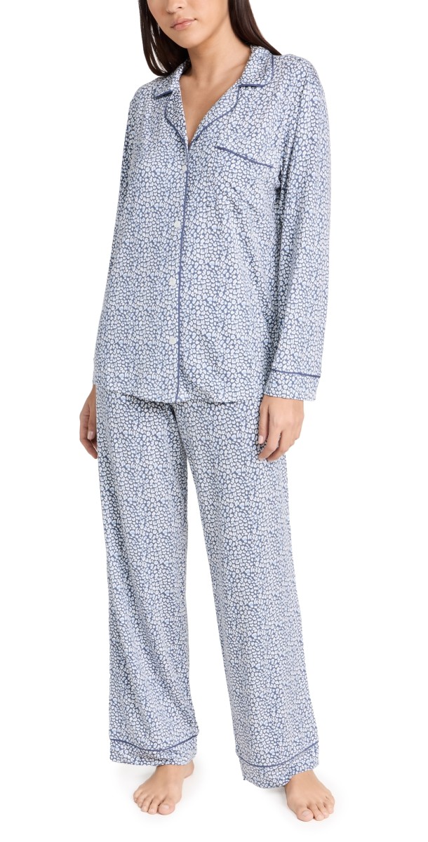 Eberjey Gisele Printed Long Pj Set Leopard Spot Nightshadow Blue