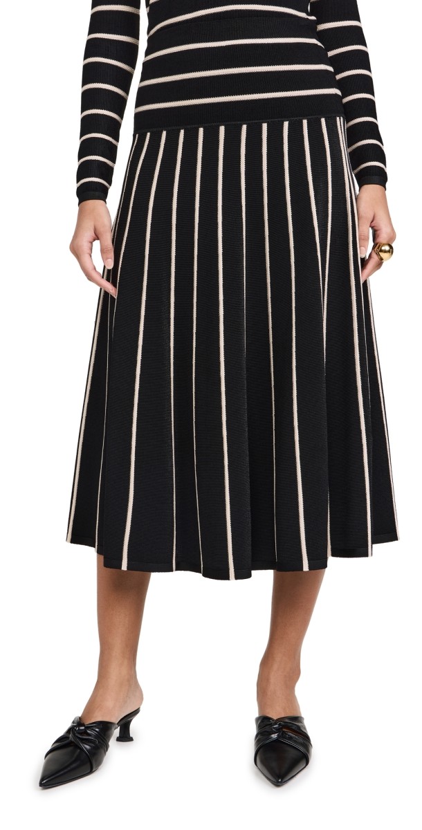 Zimmermann Crush Stripe Midi Skirt Black/Cream