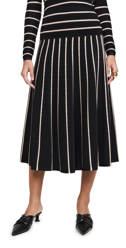 Zimmermann Crush Stripe Midi Skirt Black/Cream