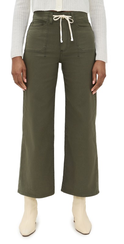 PAIGE Ari Waistband Tie and Stitch Thru Utility Pockets Pants Vintage Forester Green