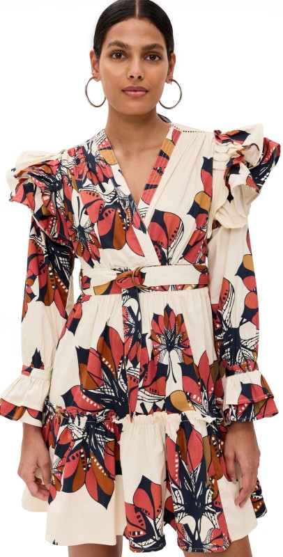 TRUTH Issa Belted V Neck Dress Leaf Print Stone Multi