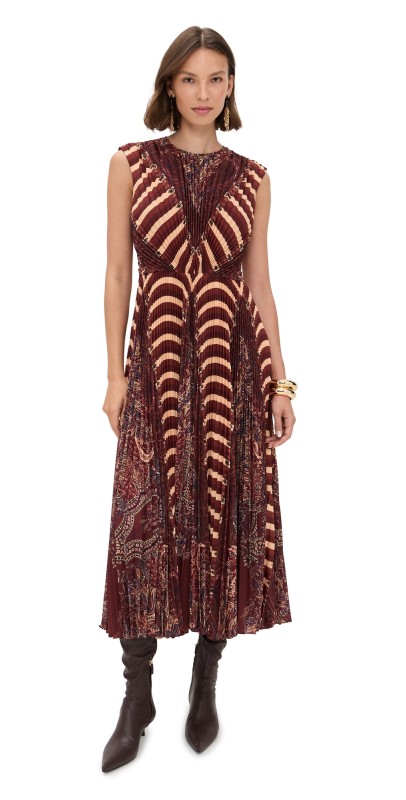 Ulla Johnson Violeta Pleated Sleeveless Midi Dress Topaz