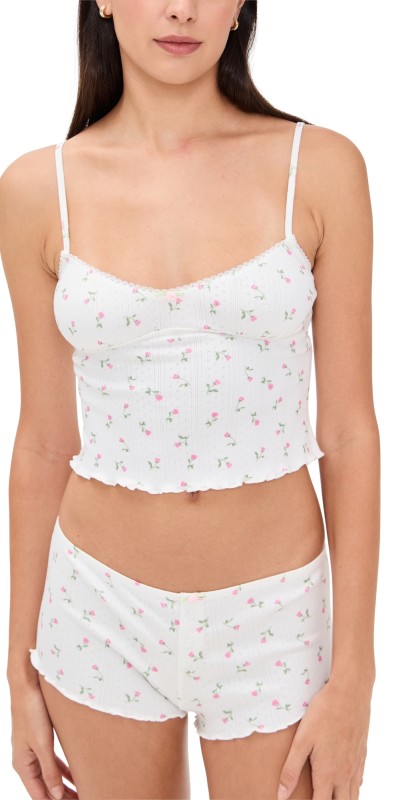 For Love & Lemons Elliana Sleep Top White