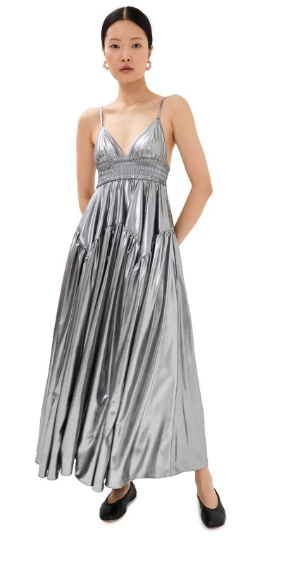 Rosetta Getty Gathered Peplum Camisole Dress Silver