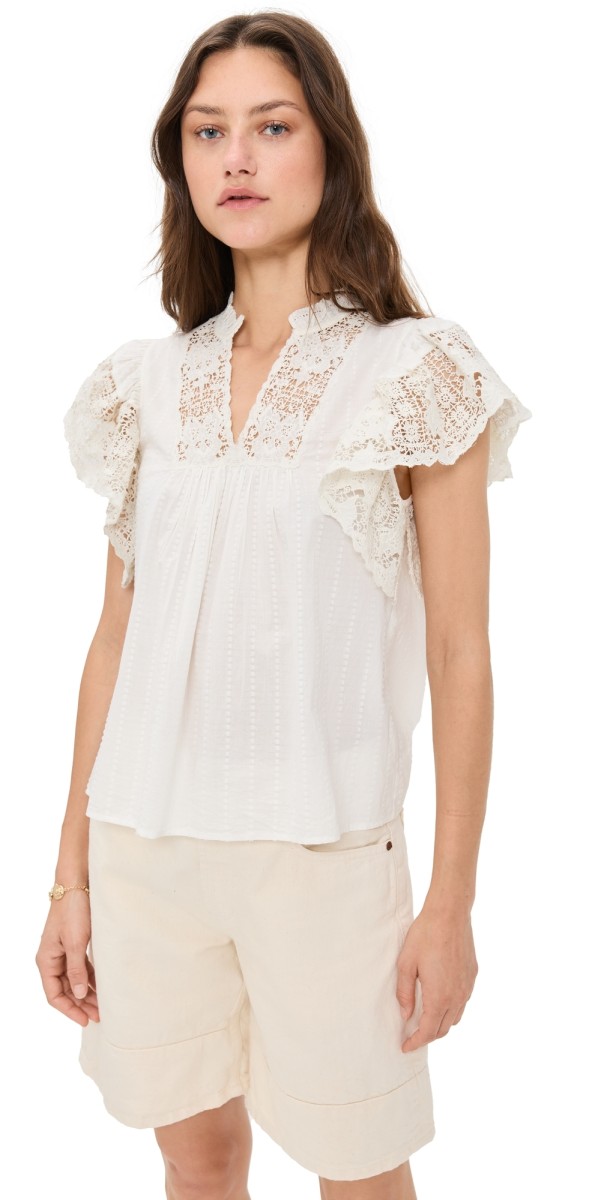 Ulla Johnson Jolie Flutter Sleeve Top Pristine