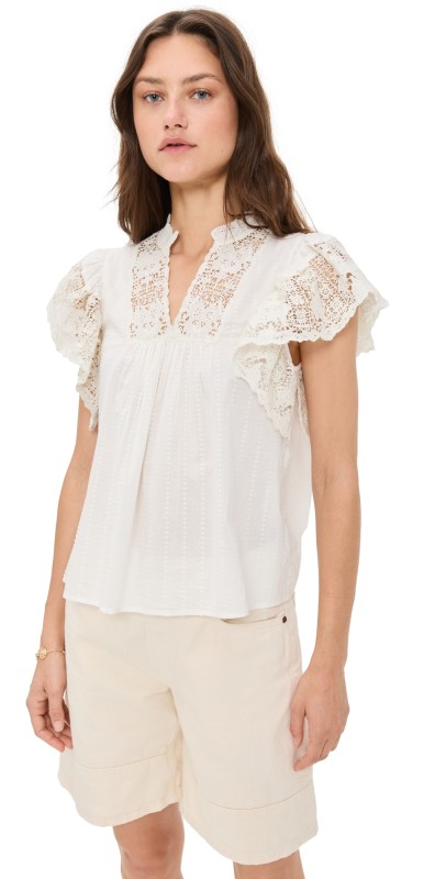 Ulla Johnson Jolie Flutter Sleeve Top Pristine