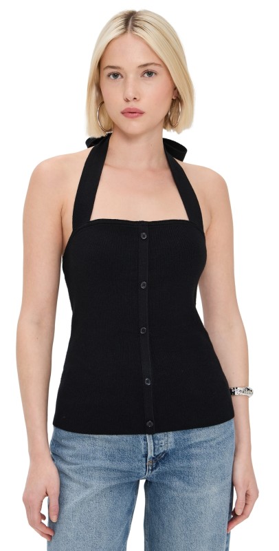 Line & Dot Tanner Halter Sweater Top Black