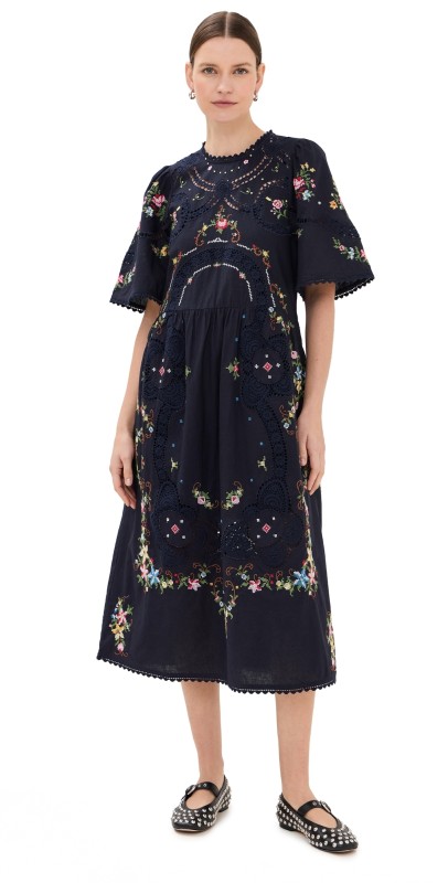 Sea Edwina Embroidery Short Sleeve Dress Navy