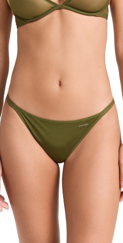 Calvin Klein Underwear Sheer Marquisette High Leg Tanga Panties Dark Olive