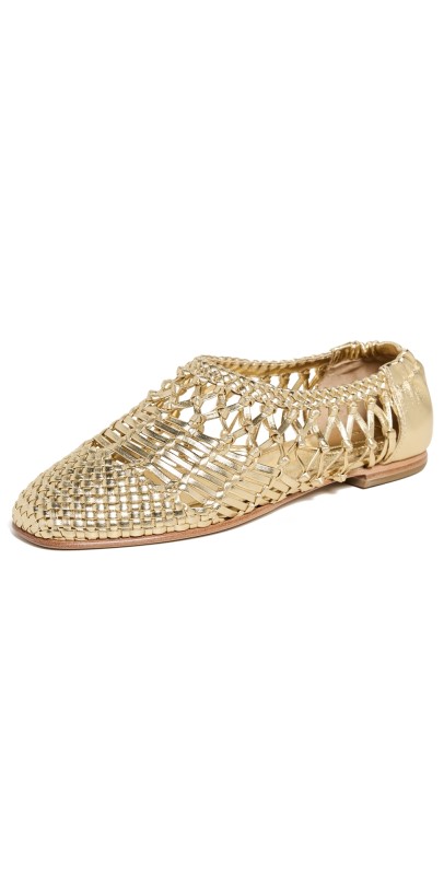 SIMKHAI Eden Metallic Open Weave Ballet Flats Gold