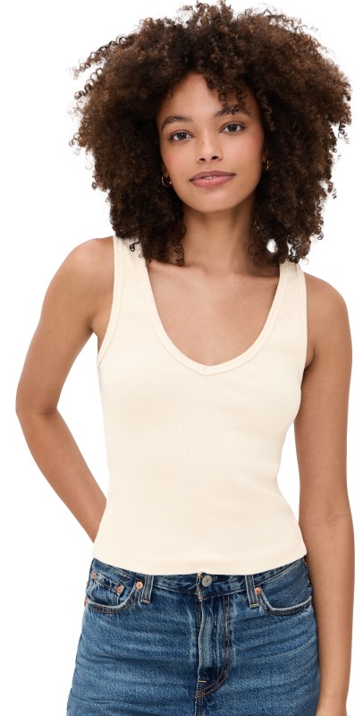 perfectwhitetee Structured Rib V-Neck Tank Sugar