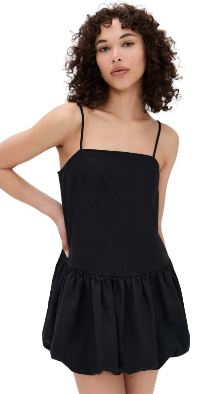 Onia Air Linen Bubble Mini Dress Black