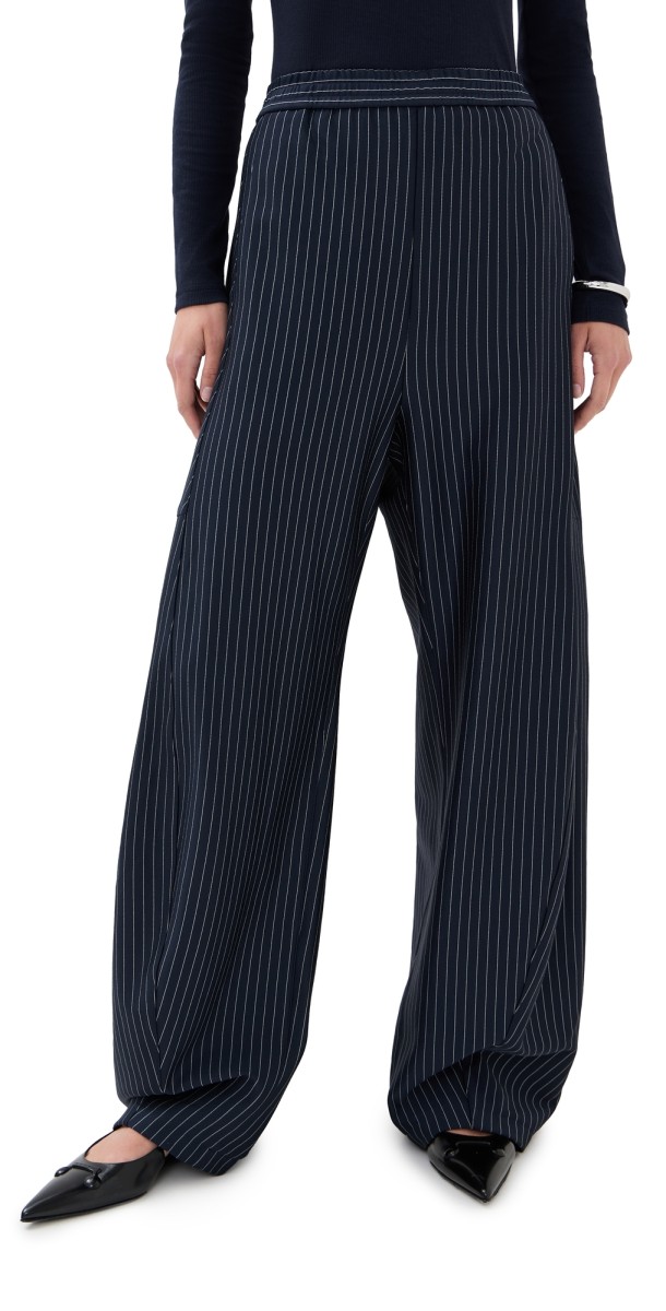 Tibi Pinstripe Active Knit Winslow Pants Navy Multi