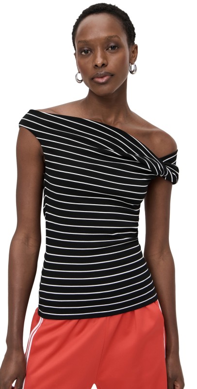 MSGM Stripe Asymmetric Top Black
