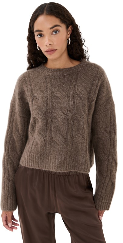 Sablyn Tristan Crewneck Cable Pullover Swiss Brown
