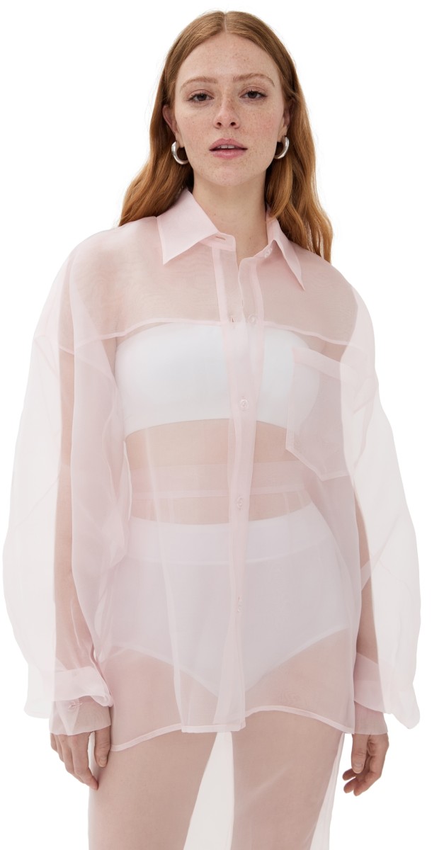 LaQuan Smith Oversized Silk Blouse Blush