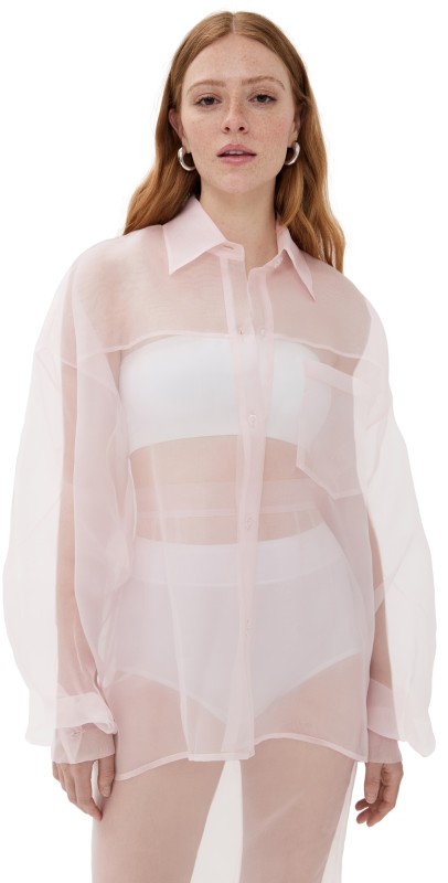 LaQuan Smith Oversized Silk Blouse Blush