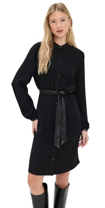 Vince Shirt Dress with Faux Leather Trim Black
