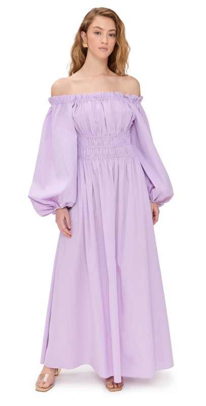 CAROLINE CONSTAS Raquela Off Shoulder Ruffle Maxi Dress Mauve