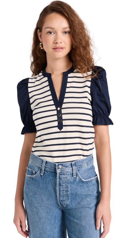 Veronica Beard Jean Raegan Top Marine/Off-white