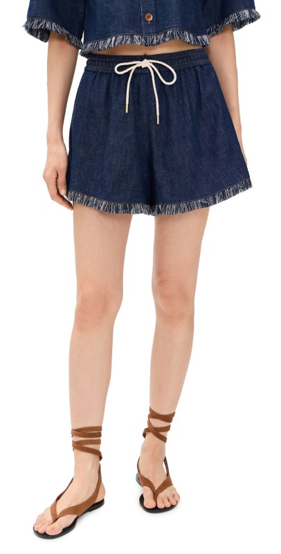 Zimmermann Rhiannon Fringe Denim Shorts Atlantic