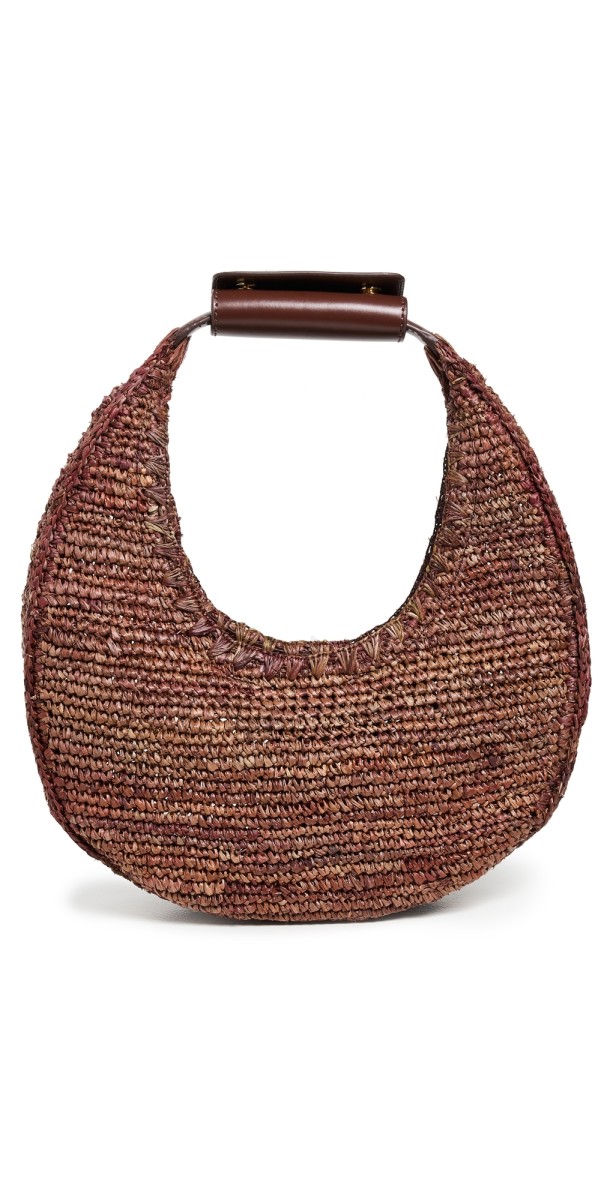 STAUD Moon Raffia Tote Bag Mahogany