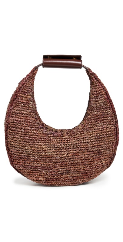 STAUD Moon Raffia Tote Bag Mahogany