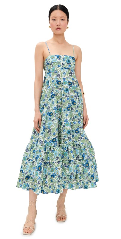 ALÉMAIS Pam Tiered Midi Dress Blue