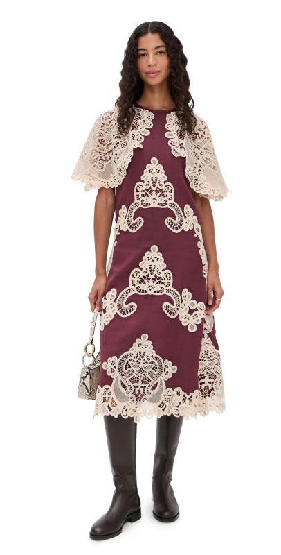Sea Medina Lace Midi Dress Burgundy