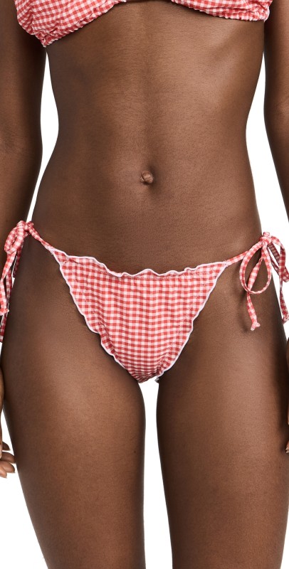 Good American Gingham Lattice Edge Bikini Bottoms Grenadine Gingham