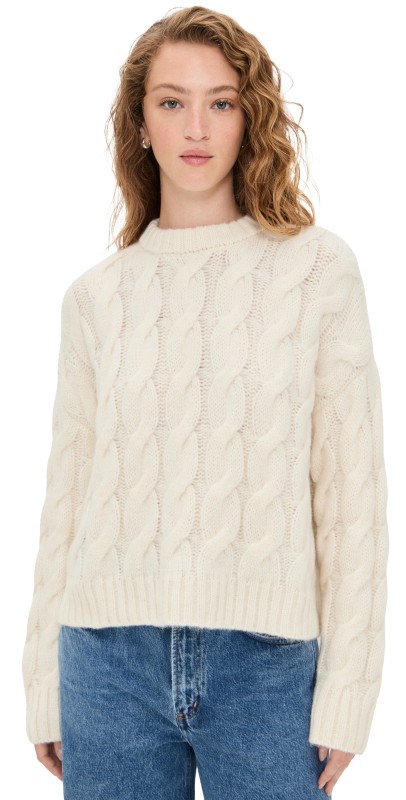 Jenni Kayne Cable Serena Crew Neck Pullover Ivory