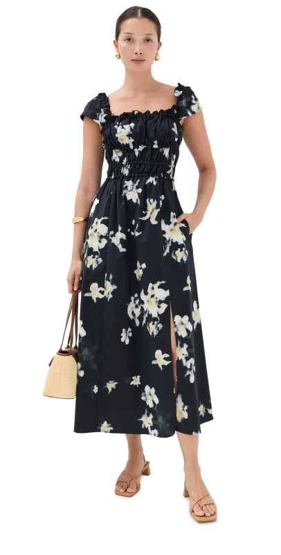 Altuzarra Lily Dress Black Inky Flowers