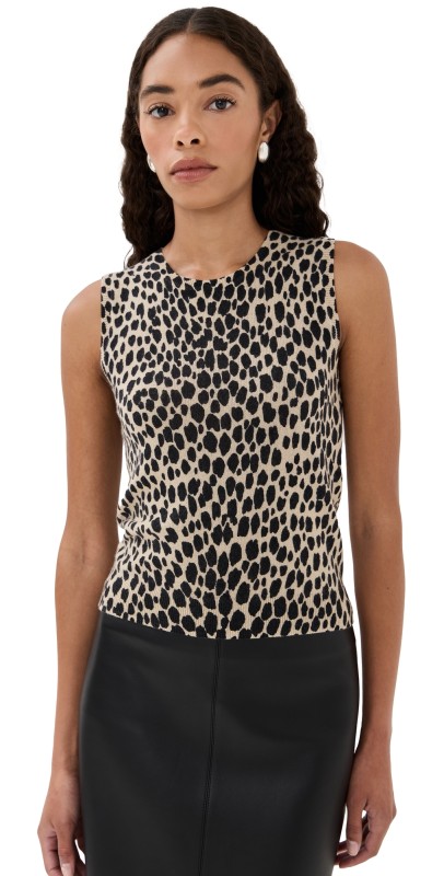 Nili Lotan Nessa Sweater Cashmere Tank Taupe/Black Cheetah