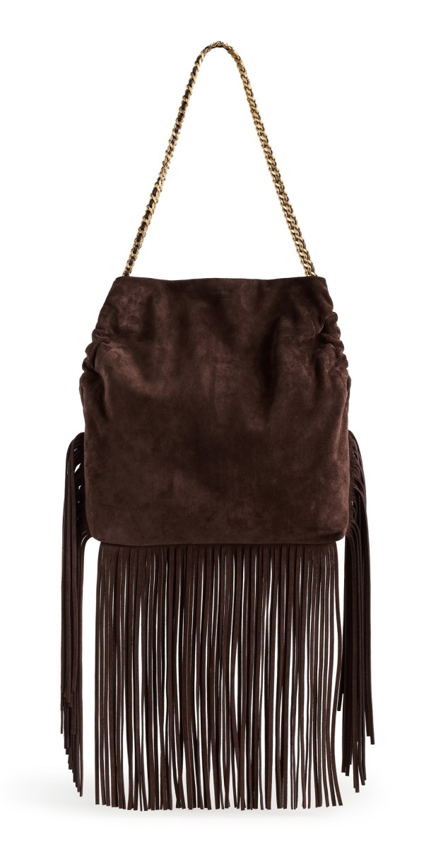 Veronica Beard Suede Fringe Slouch Shoulder Bag Espresso